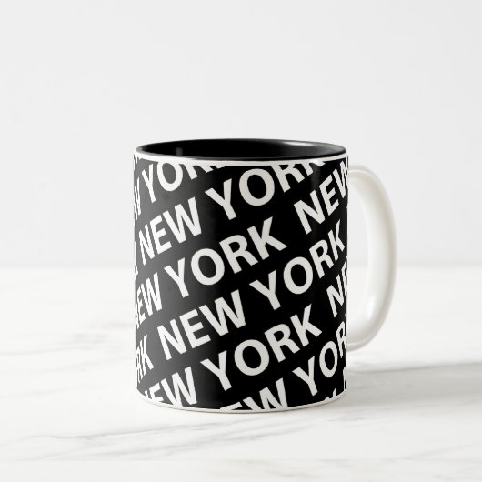 New York Pattern White Tweekleurige Koffiemok (Voorkant rechts)