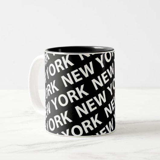 New York Pattern White Tweekleurige Koffiemok (Voorkant links)