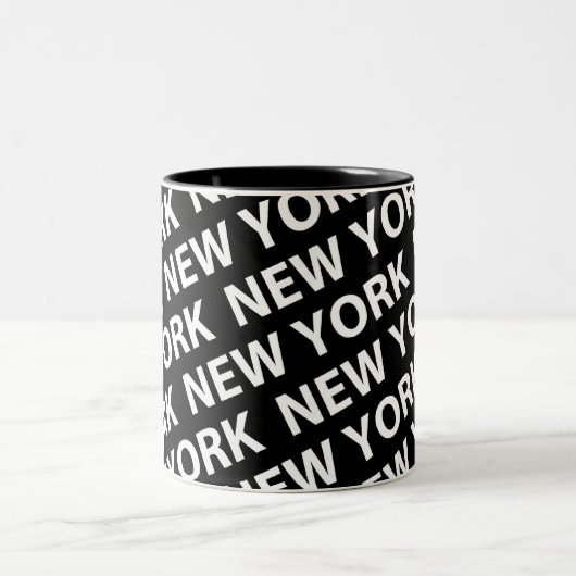 New York Pattern White Tweekleurige Koffiemok (Center)