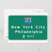 New York Philadelphia Highway Sign Briefkaart (Voorkant / Achterkant)