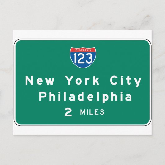 New York Philadelphia Highway Sign Briefkaart (Voorkant)