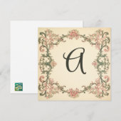 New York Pink & Finch Groene Monogrammed Notecards Feestdagenkaart (Voorkant / Achterkant)