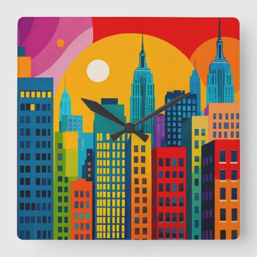 New York Pop Art Vierkante Klok (Voorkant)