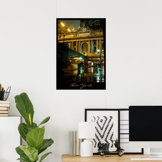 New York Poster Cityscape New York Night Print (Thuiskantoor)