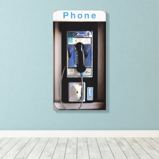 New York Public Pay Telefoon, Retro Telefoonhokje Canvas Afdruk (Insitu (Houten vloer))