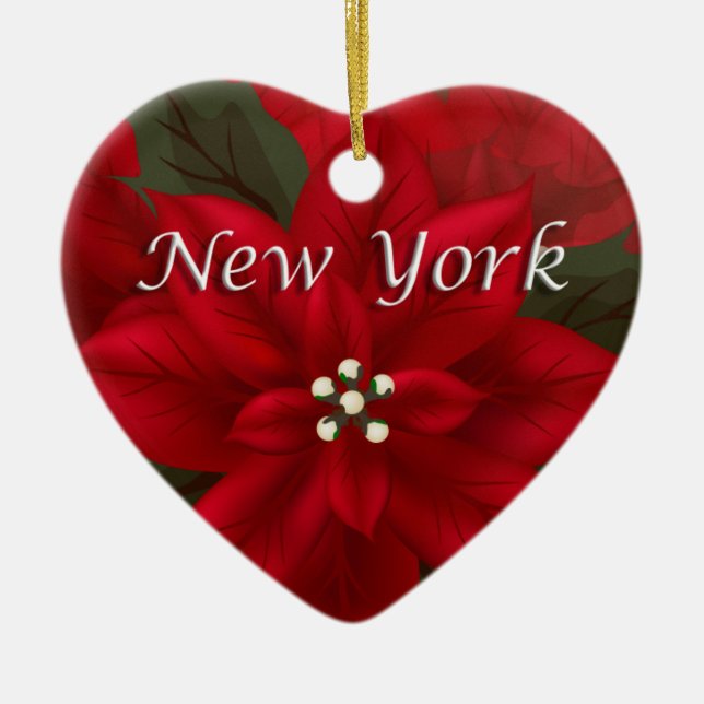 New York Red Poinsettia Heart Keepomwille Ornament (Voorkant)