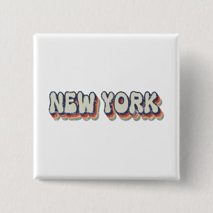 New York Retro 80s Chrome City  Vierkante Button 5,1 Cm