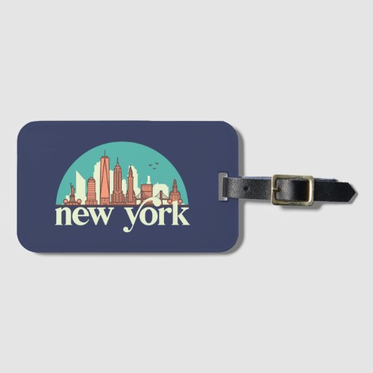 New York Retro City Skyline Cityscape Art Bagagelabel (Voorkant (horizontaal))