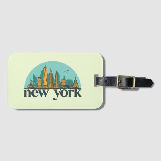 New York Retro City Skyline Cityscape Art Bagagelabel (Voorkant (horizontaal))