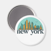 New York  Retro City Skyline Cityscape Art Magneet (Voorkant / Achterkant)