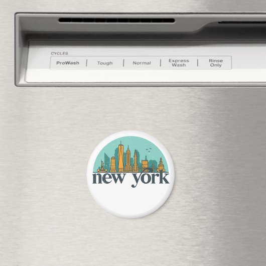 New York  Retro City Skyline Cityscape Art Magneet (Insitu (Vaatwasser))