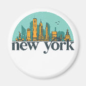 New York  Retro City Skyline Cityscape Art Magneet (Voorkant)