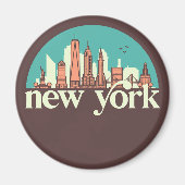 New York  Retro City Skyline Cityscape Art Magneet (Voorkant)
