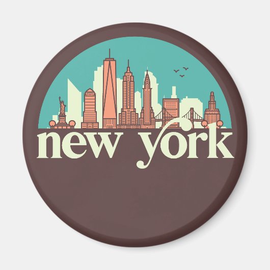 New York  Retro City Skyline Cityscape Art Magneet (Voorkant)