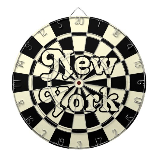 NEW YORK Retro Modern Zwart en Licht Crème Dartbord (Voorkant)