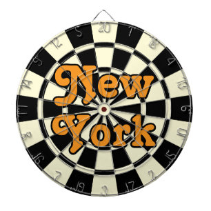 NEW YORK Retro Moderne Oranje tekst Zwart en Crème Dartbord