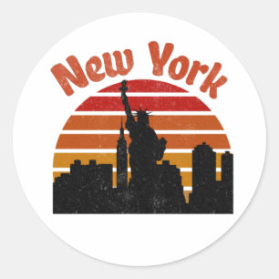New York Retro Skyline Ronde Sticker