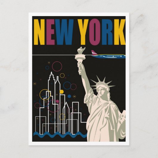 New York, Retro Travel Briefkaart (Voorkant)