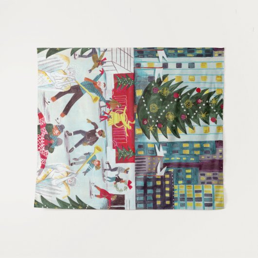 New York Rockefeller center kerstschaatsen Wandkleed (Voorkant (horizontaal))