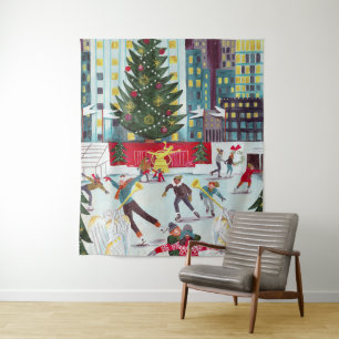 New York Rockefeller center kerstschaatsen Wandkleed