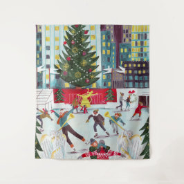 New York Rockefeller center kerstschaatsen Wandkleed