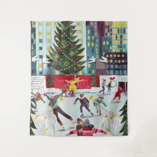 New York Rockefeller center kerstschaatsen Wandkleed (Voorkant)