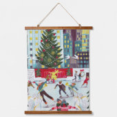 New York Rockefeller center kerstskateboarder Hangend Wandkleed (Voorkant)