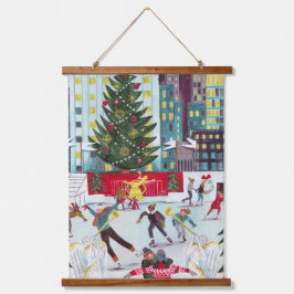 New York Rockefeller center kerstskateboarder Hangend Wandkleed