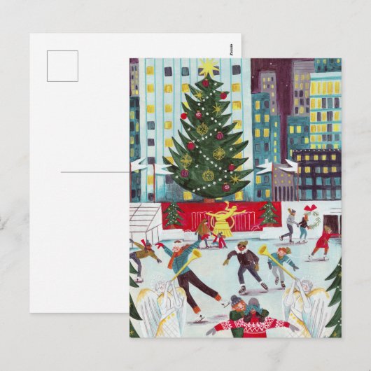 New York Rockefeller center kerstskateeg Feestdagenkaart (Voorkant / Achterkant)