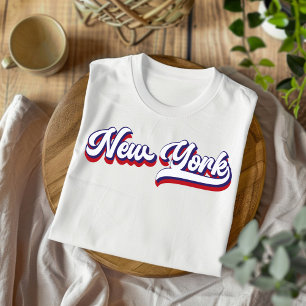 New York Rood Wit en Blauw Vintage Script T-Shirt