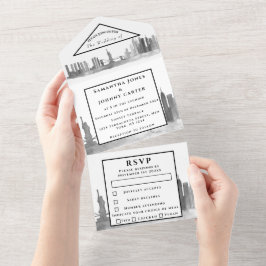 New York RSVP Black en White Modern Wedding All In One Uitnodiging