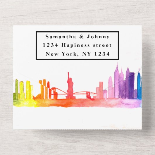 New York RSVP Rainbow Modern Wedding All In One Uitnodiging (Achterkant)