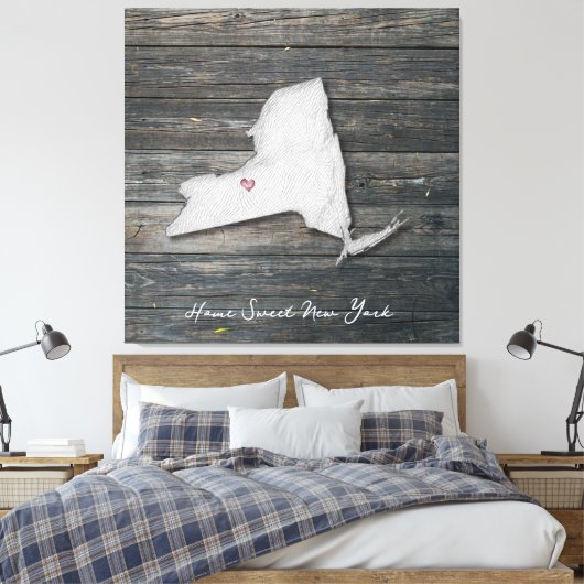 New York Rustic Stretched Canvas Print (Insitu (Slaapkamer))