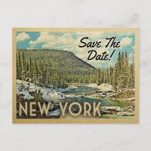 New York Save the Date Mountains River Snow Aankondigingskaart