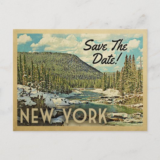 New York Save the Date Mountains River Snow Aankondigingskaart (Voorkant)