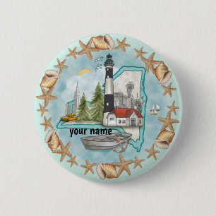 New York Shells Lighthouse-pinknop Ronde Button 5,7 Cm