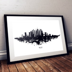 New York Silhouet Aquarel Zwart en Wit Foto Afdruk