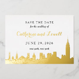 New York Silhouet Goud Folie Save the Date Uitnodiging