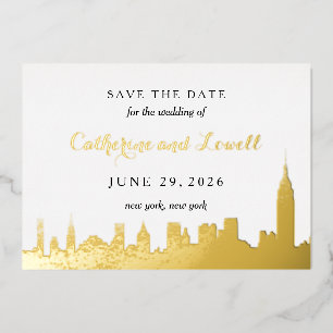 New York Silhouet Goud Folie Save the Date Uitnodiging