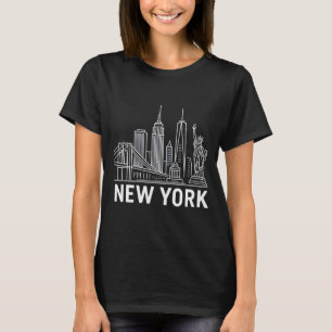 New York Silhouet Met Standbeeld Van Liberty Witte T-shirt