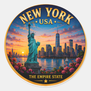 New York Silhouet Tijdens De Gouden Uur Ronde Sticker