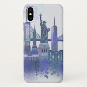 New York Silhouet - Waterverf Blauw Case-Mate iPhone Case