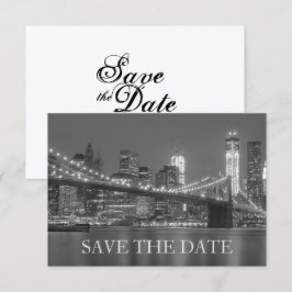New York Silhouette Bruiloft Brooklyn Save the Dat Kaart