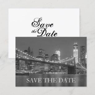 New York Silhouette Bruiloft Brooklyn Save the Dat Kaart