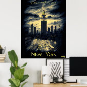 New York Silhouette - Houtskool Monochrome Kunst - Poster (Thuiskantoor)