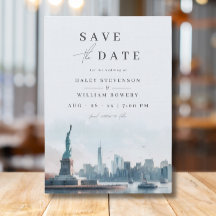 New York Silhouette Liberty Bruiloft Save the Date