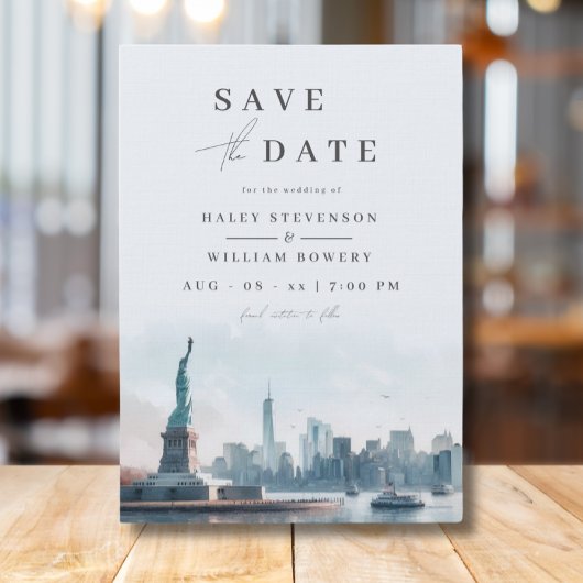New York Silhouette Liberty Bruiloft Save the Date