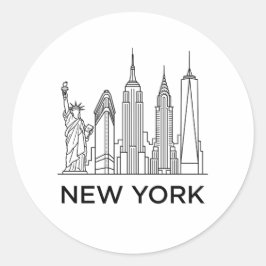 New York Silhouette Minimalistische Lijnkunst Ronde Sticker