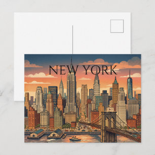 New York Silhouette Reis Kunst Vintage Feestdagenkaart