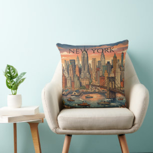New York Silhouette Reis Kunst Vintage Kussen